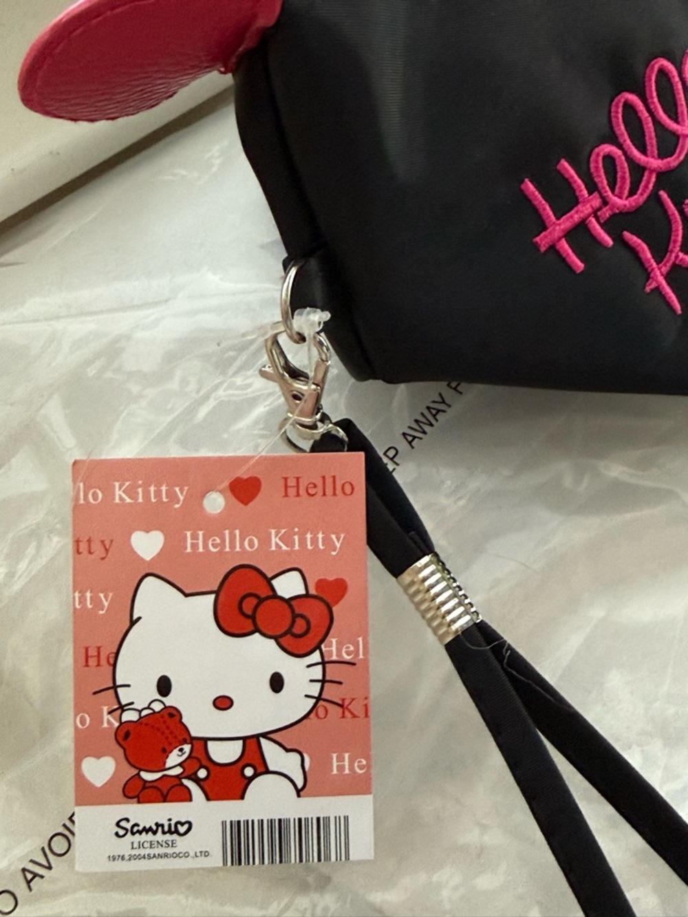 Hello Kitty Black Patent Mini Crossbody Bag & Hello Kitty Nylon Wristlet Pouch - Picture 4 of 7